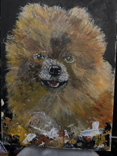 Oil pastel pomeranian - pastel, dog