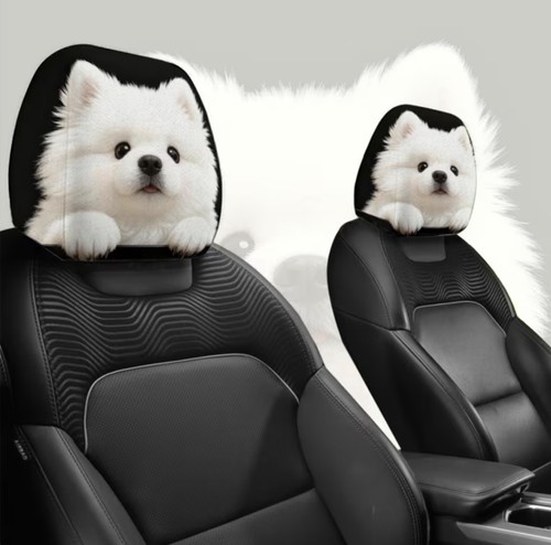 2pcs white pomeranian car - 2pcs, 2d